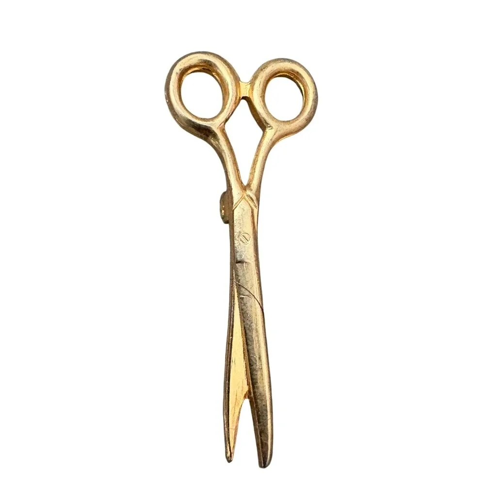 Vintage Gold Tone Scissor Brooch Pin Sewing‎ Craft Barber Hair 1.5 Inch